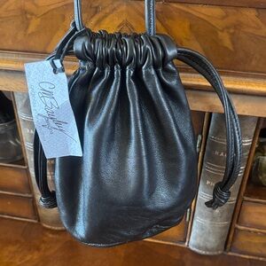 CM Bayley Designs Black Lambskin Leather Drawstring Pouch/Crossbody New!